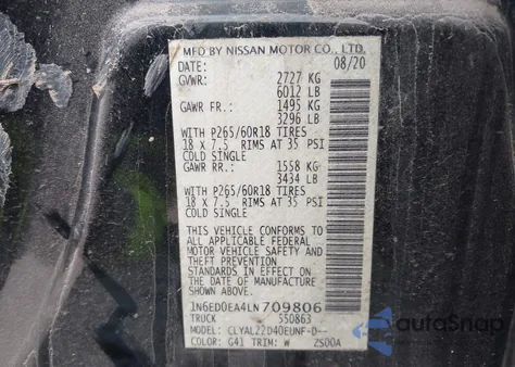 2020 Nissan Frontier Sv 4X2 z USA, uszkodzony, nr VIN 1N6ED0EA4LN709806